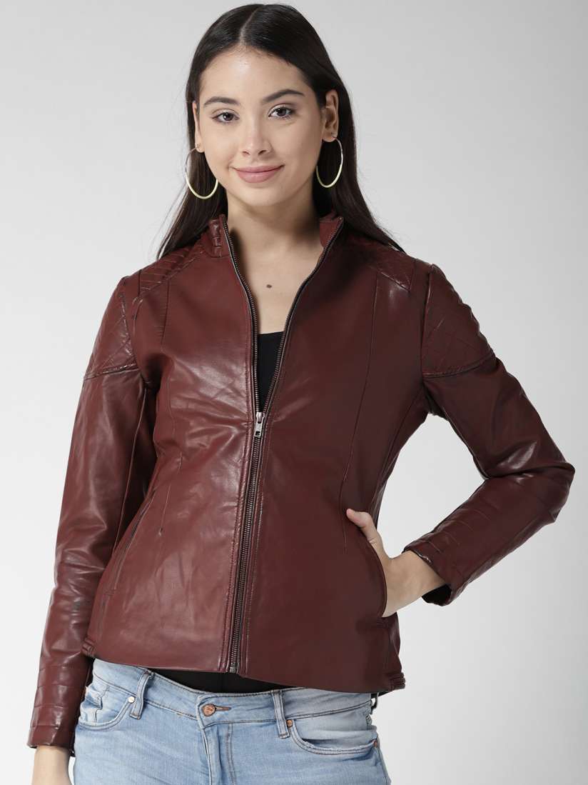 Buy Fort Collins Women Maroon Solid Biker Jacket Jackets for Women 7087403 Myntra