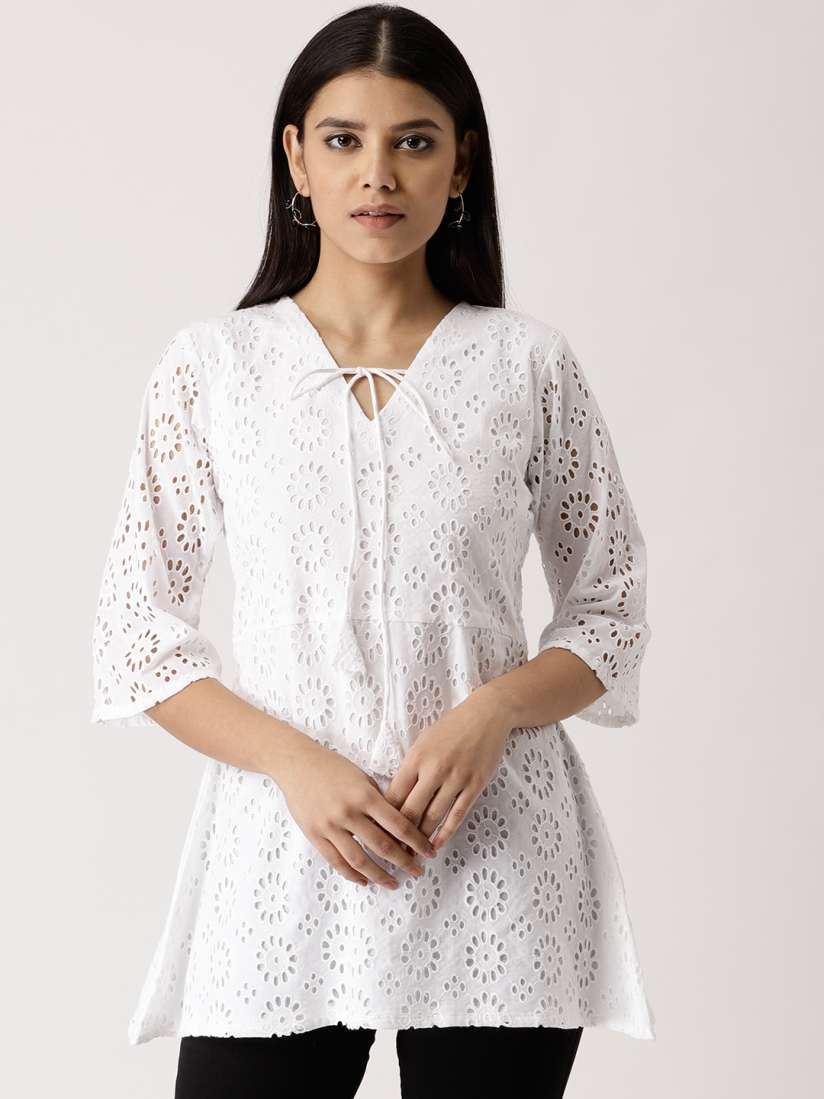 Buy Libas White Schiffli Embroidered Kurti Kurtis for Women 7098788 Myntra