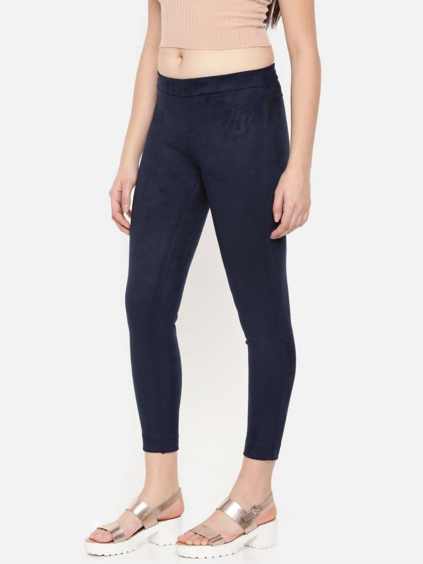 Buy CODE by Lifestyle Women Navy Solid Suede Treggings Jeggings for Women 7100390 Myntra