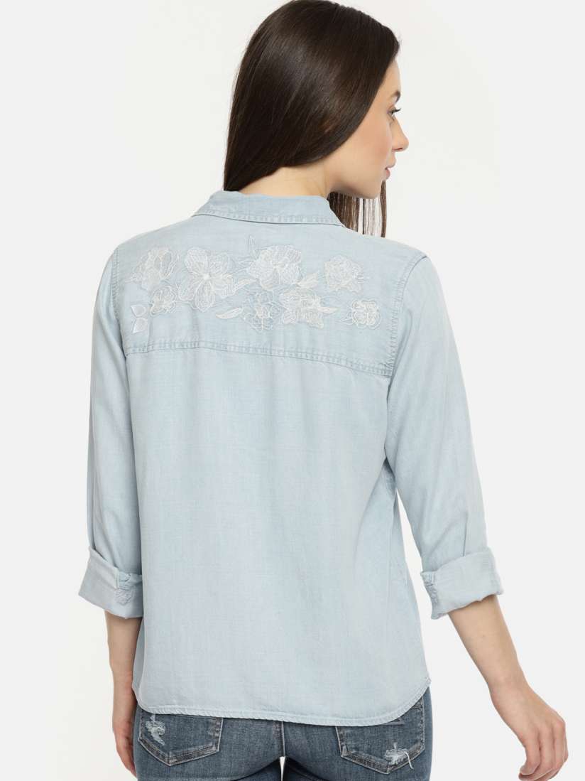 Buy AMERICAN EAGLE OUTFITTERS Women Blue Regular Fit Back Embroidered Chambray Casual Shirt Shirts for Women 7101866 Myntra