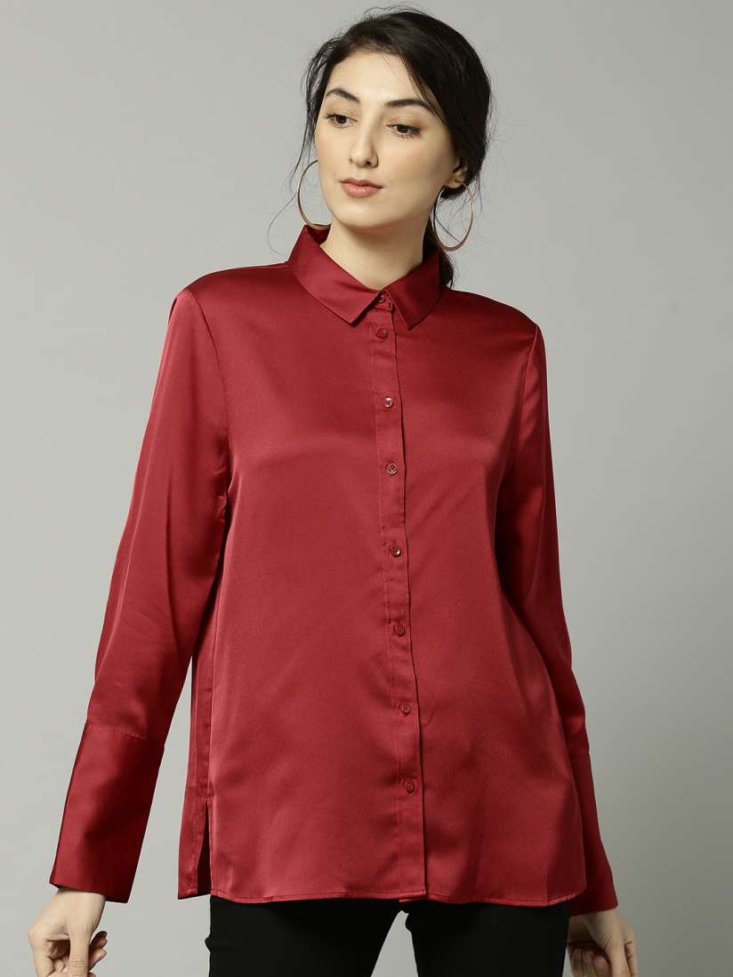 Buy Marks & Spencer Women Red Regular Fit Solid Party Satin Shirt - Shirts  for Women 7114677 | Myntra