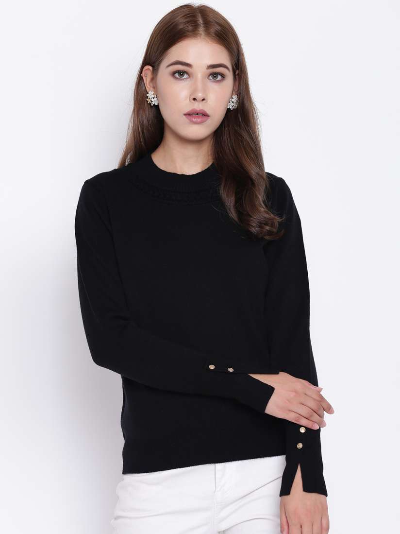 Buy Madame Women Black Solid Pullover Sweaters for Women 7119238 Myntra