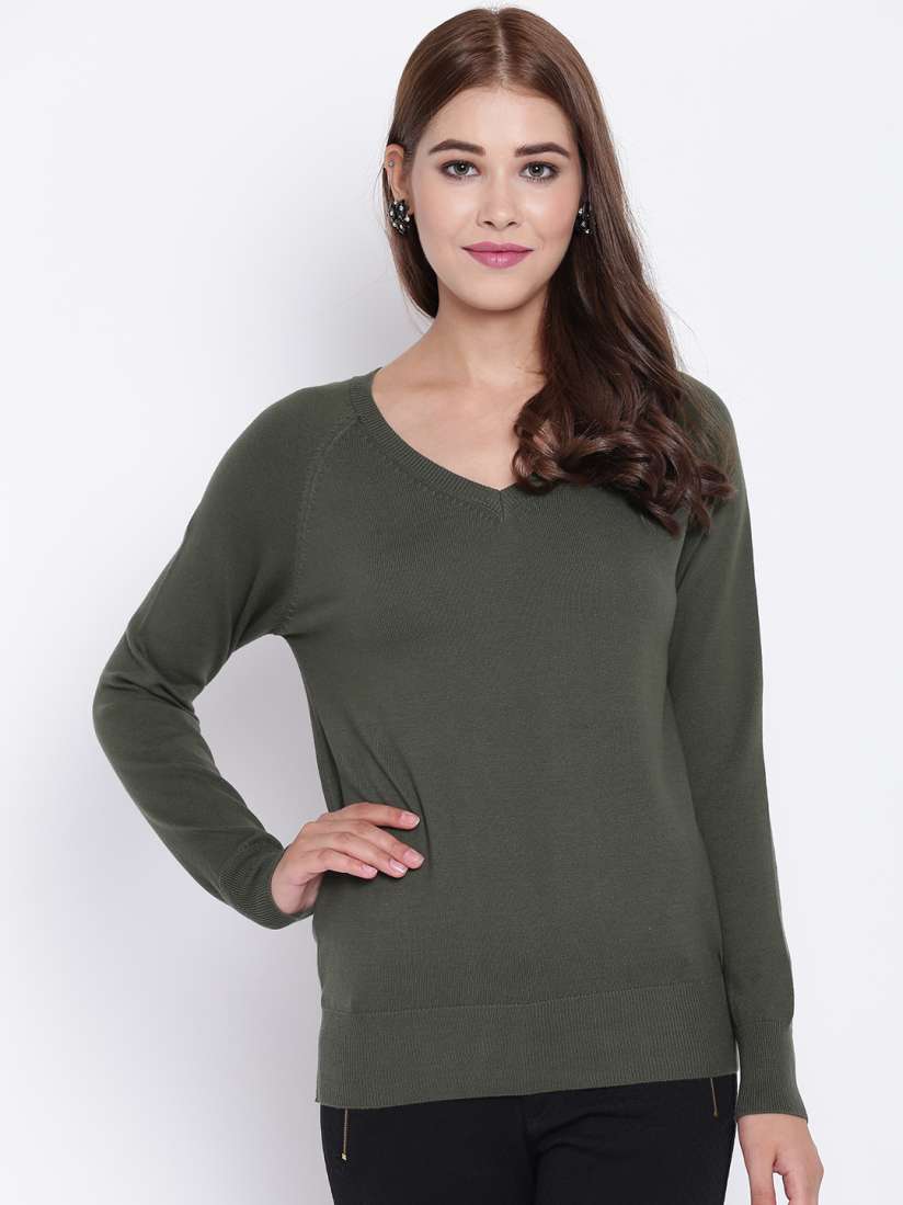 Buy Madame Women Olive Green Solid Sweater Sweaters for Women 7119256 Myntra