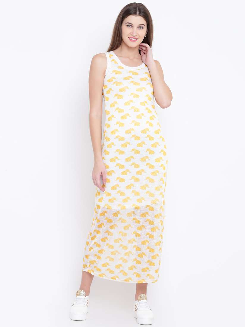 Buy Global Desi Off White Mustard Yellow Elephant Printed Maxi Dress Dresses for Women 712323 Myntra