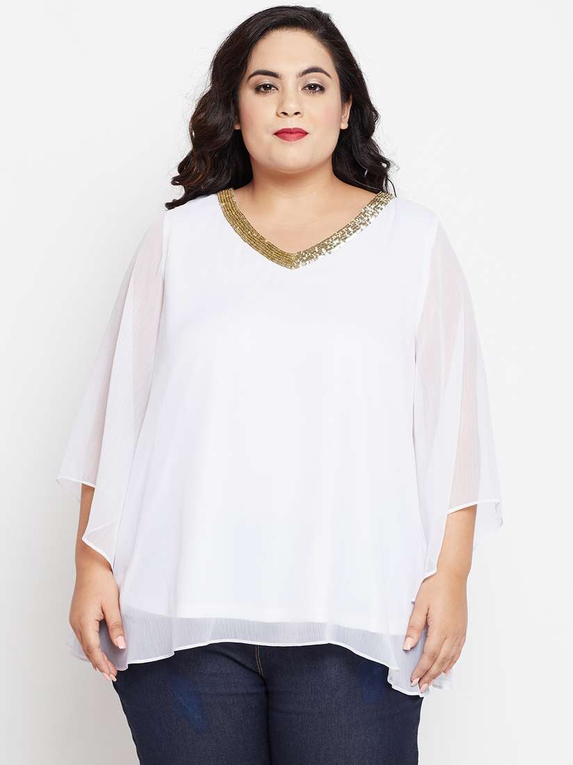 plus size white chiffon top