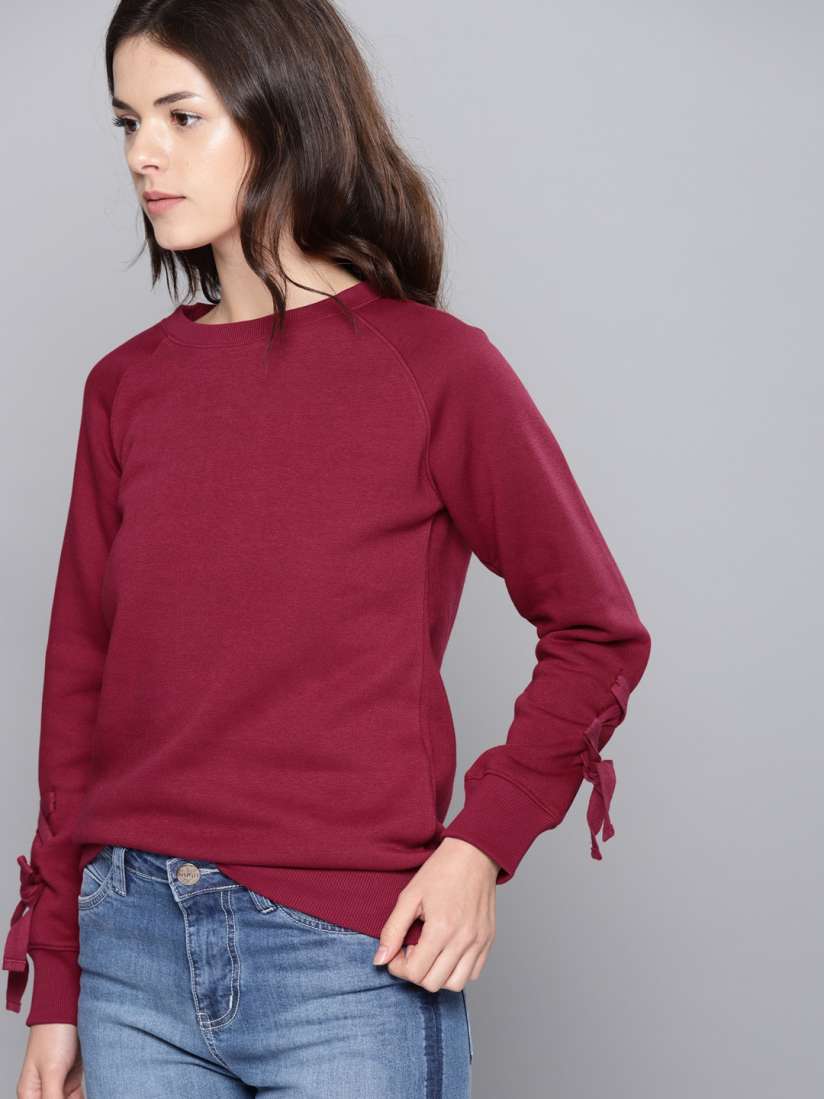 Buy NUSH Women Burgundy Solid Sweatshirt Sweatshirts for Women 7131196 Myntra