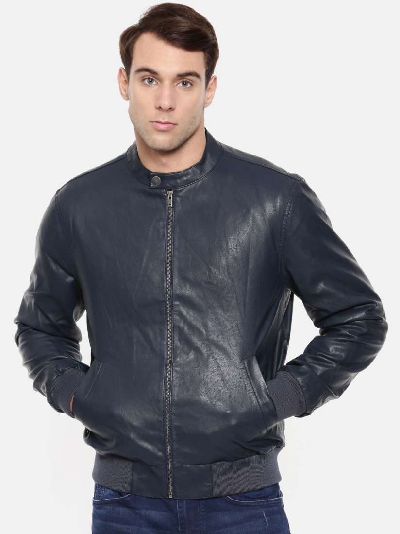 Buy Wrangler Men Navy Blue Solid Biker Slim Fit Jacket Jackets for Men 7144335 Myntra
