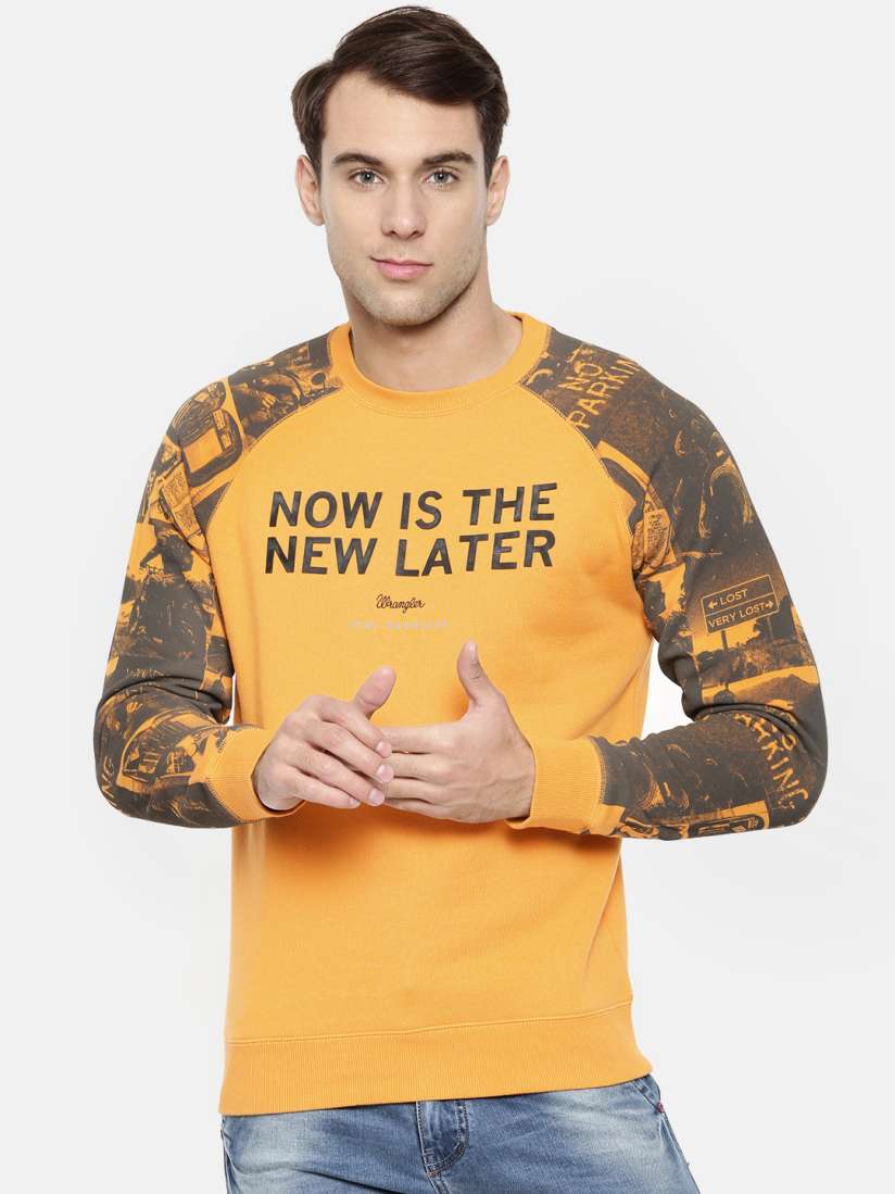 Buy Wrangler Men Mustard Yellow Printed Sweatshirt Sweatshirts for Men 7144366 Myntra