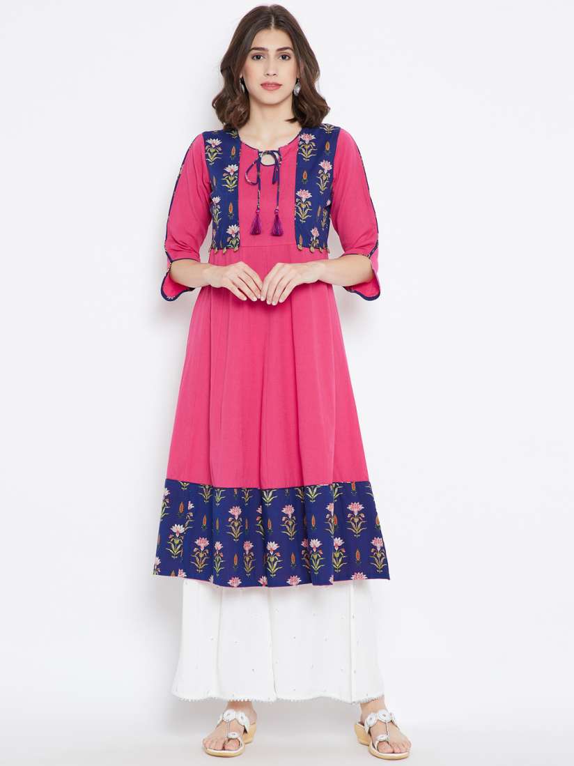 Buy Be Indi Women Pink Blue Printed Anarkali Kurta Kurtas for Women 7149387 Myntra