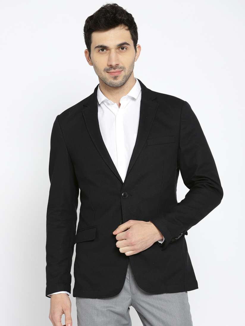 Buy ColorPlus Men Black Contemporary Fit Solid Formal Blazer Blazers for Men 7153588 Myntra