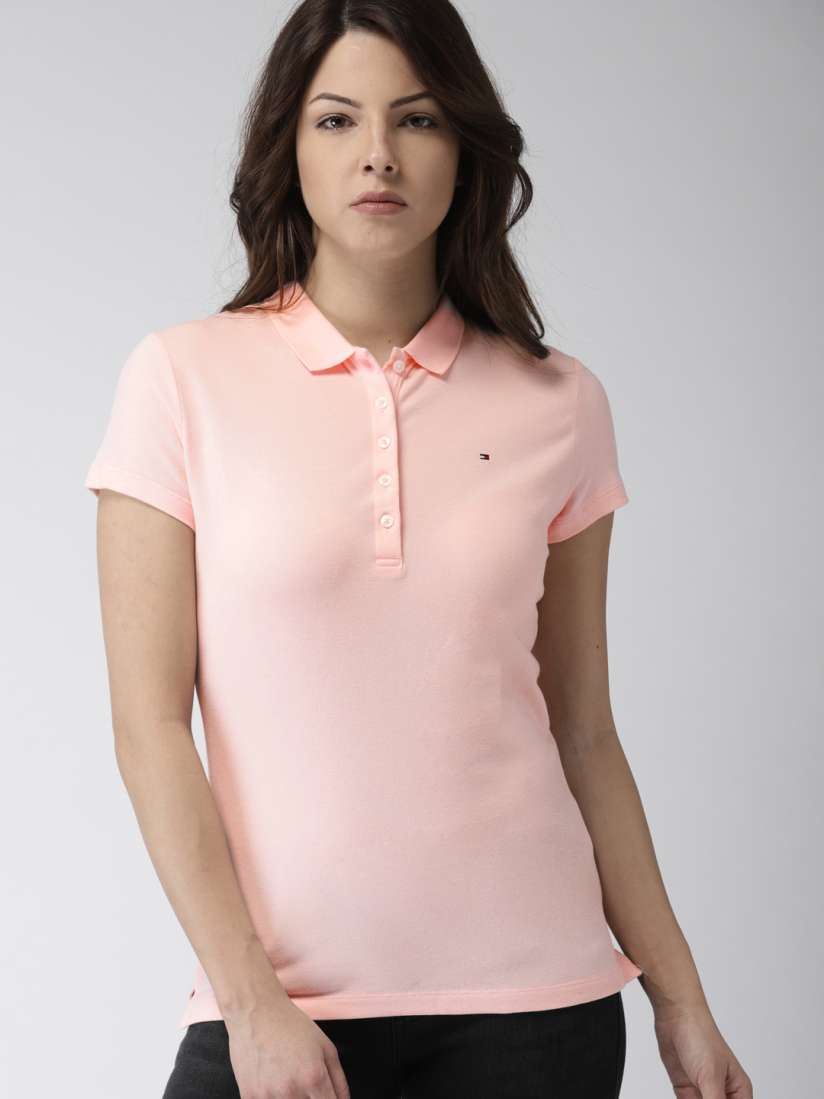 Buy Tommy Hilfiger Women Pink Solid Polo Collar T shirt Tshirts for Women 7156999 Myntra
