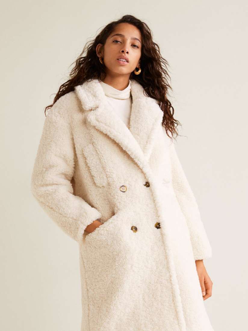 Buy MANGO Women Off White Faux Fur Solid Double Breasted Coat Coats for Women 7158035 Myntra