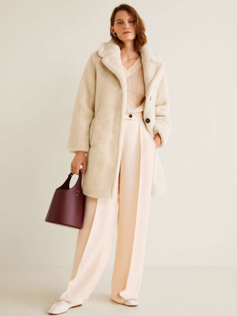 Mango contrast faux fur coat store