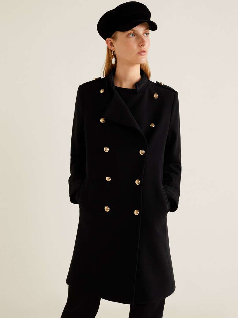 Buy MANGO Women Black Solid Double Breasted Longline Coat Coats for Women 7158149 Myntra