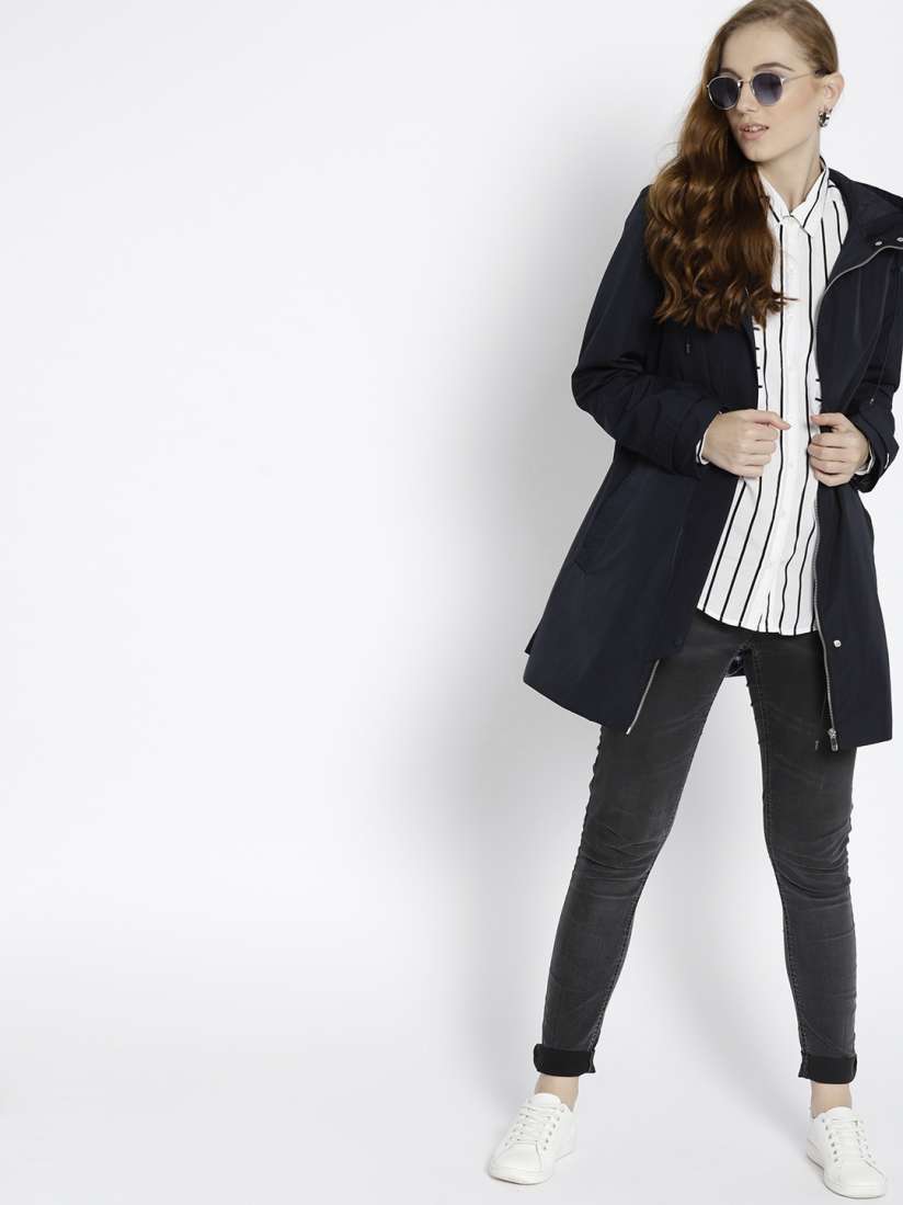 Buy MANGO Women Navy Solid Water Resistant Longline Hooded Parka Jacket Jackets for Women 7158218 Myntra