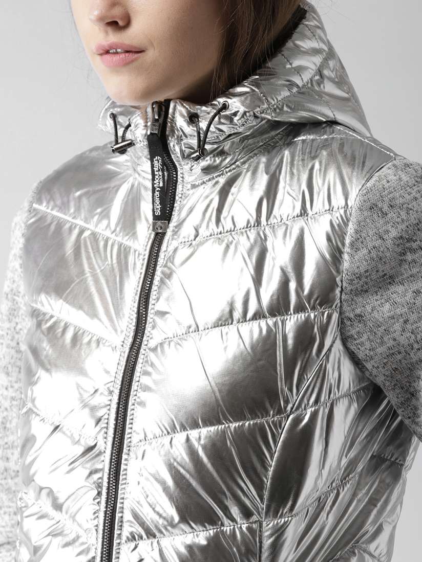 Silver superdry coat cheap
