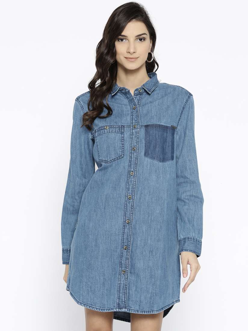 Buy Superdry Women Blue Solid Denim Shirt Dress Dresses for Women 7160447 Myntra