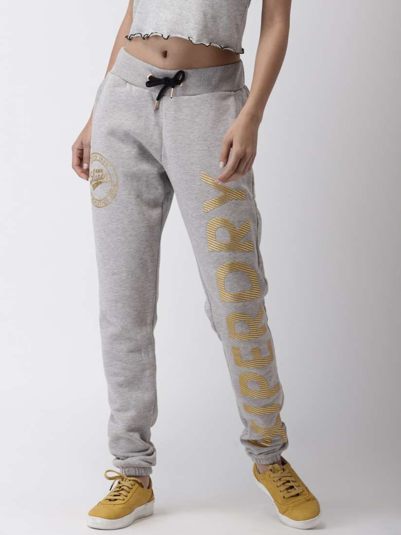 Buy Superdry Women Grey Melange Gold Toned Printed Joggers Track Pants for Women 7160507 Myntra