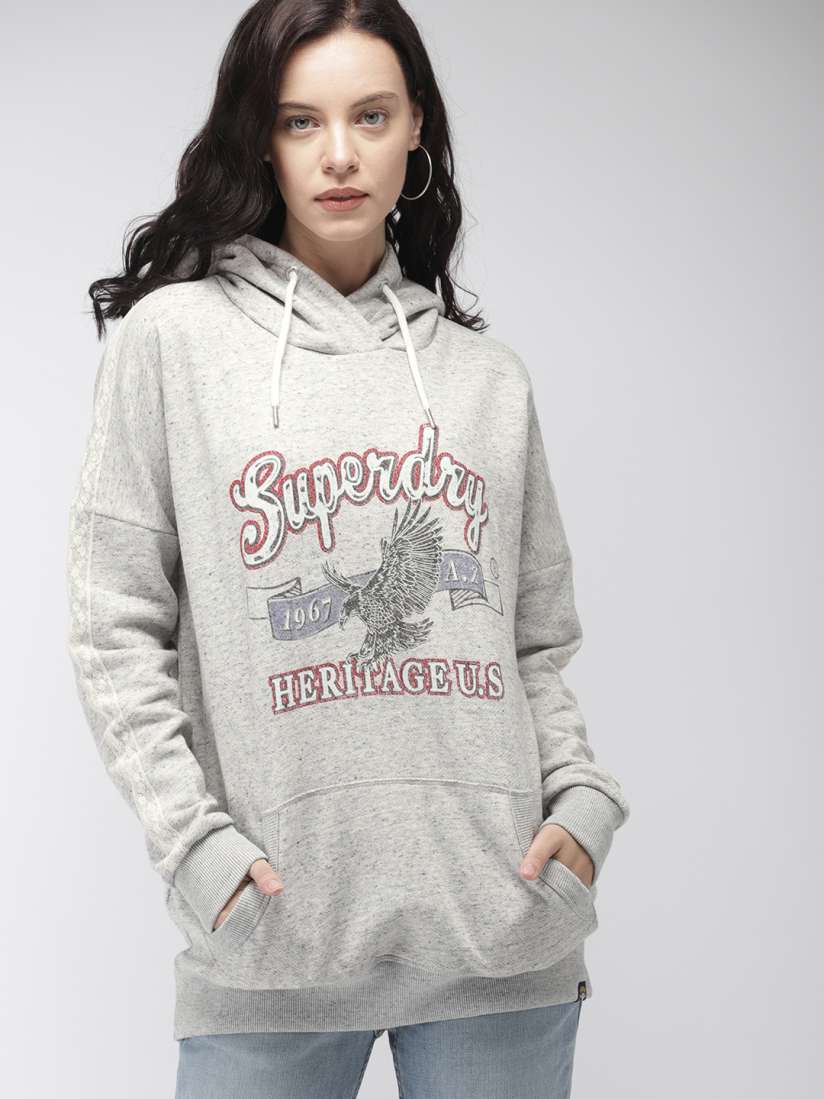 Buy Superdry Women Grey Printed Hooded Sweatshirt Sweatshirts for Women 7160599 Myntra