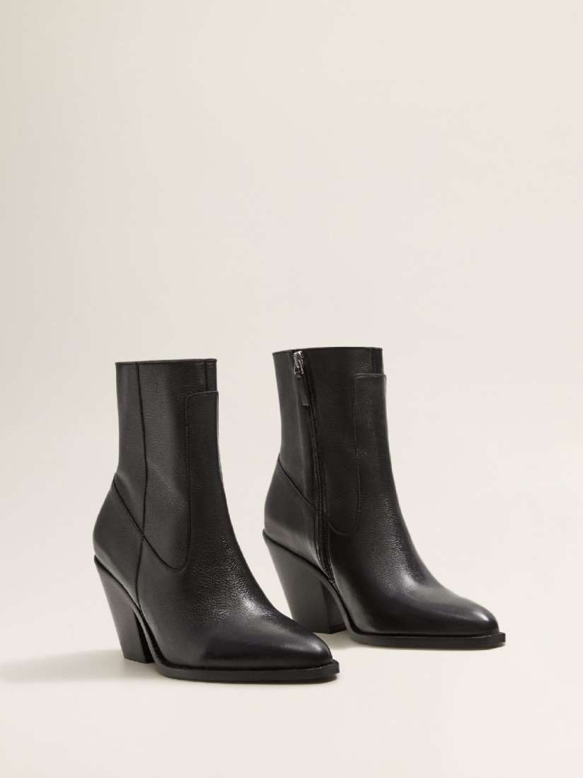 Buy MANGO Women Black Solid Leather Mid Top Heeled Boots Boots for Women 7161726 Myntra