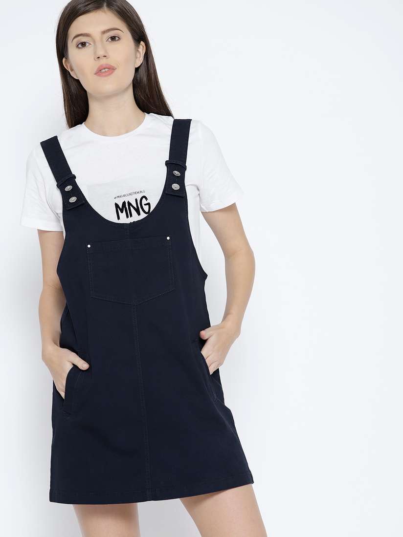 Sleeveless Mango Pinafore Mango Casual Black White Mix Dungaree