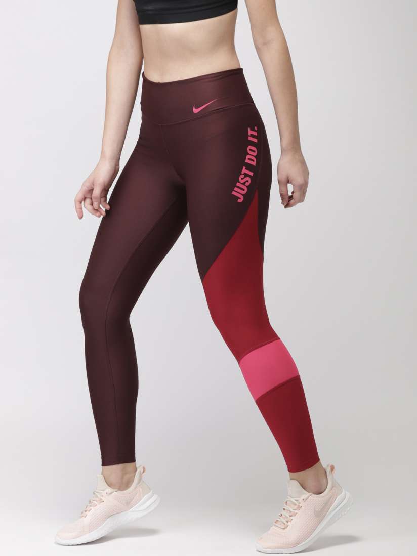 Buy Nike Maroon Pink Colourblocked AS W NK PWR TGHT HBR FA TEAM Tights Tights for Women 7182445 Myntra