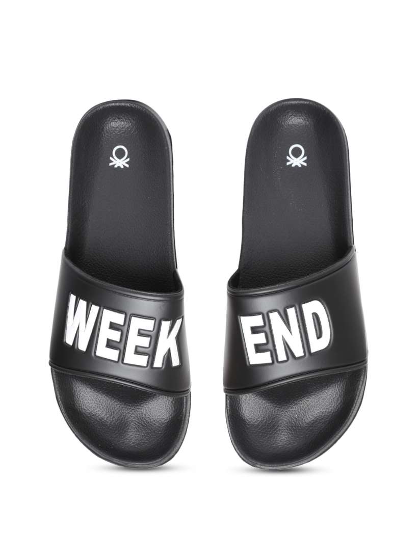 Buy United Colors Of Benetton Men Black White Printed Sliders Flip Flops for Men 7186244 Myntra