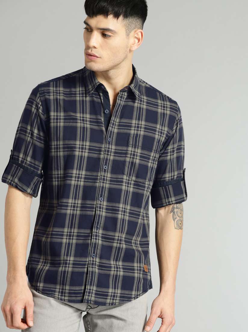 Buy Roadster Men Blue Grey Checked Casual Shirt Shirts for Men 7189993 Myntra