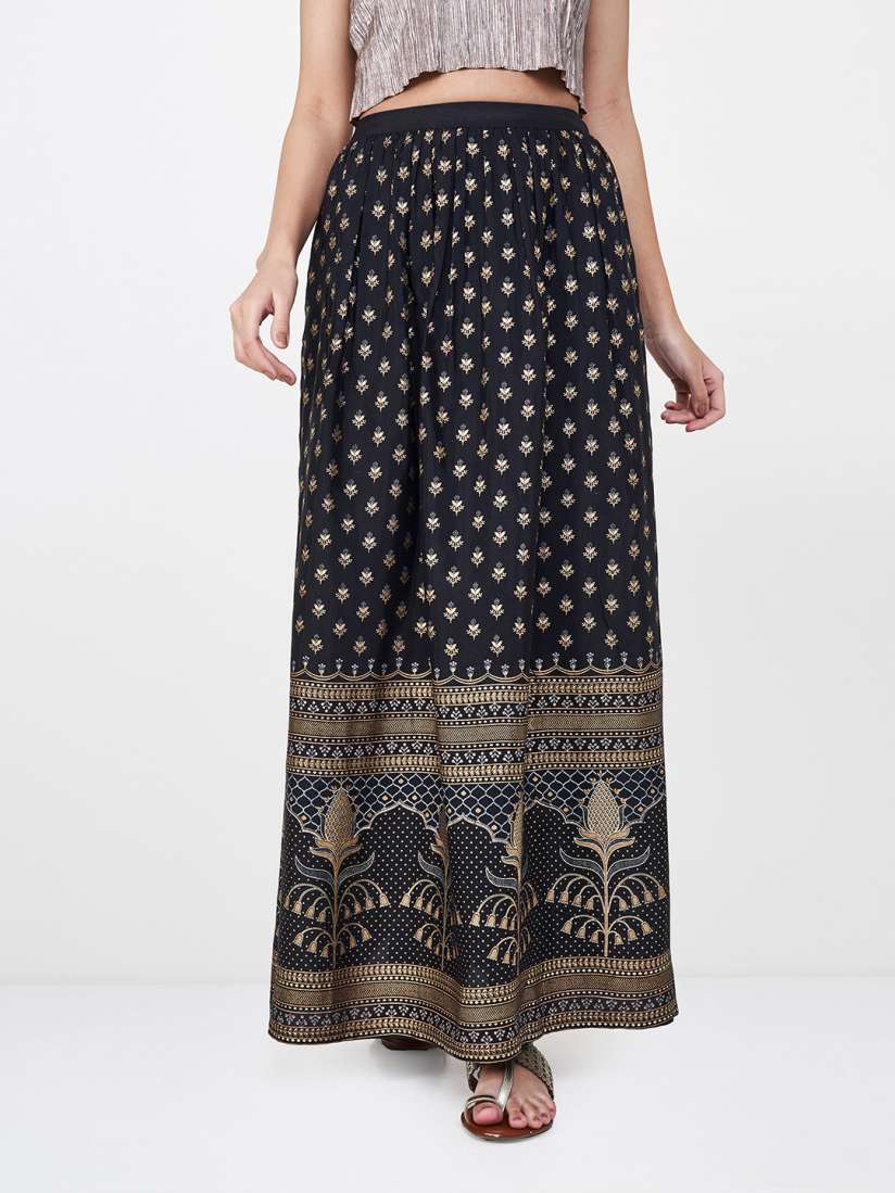 Buy Global Desi Women Black Printed A Line Maxi Skirt Skirts for Women 7192575 Myntra