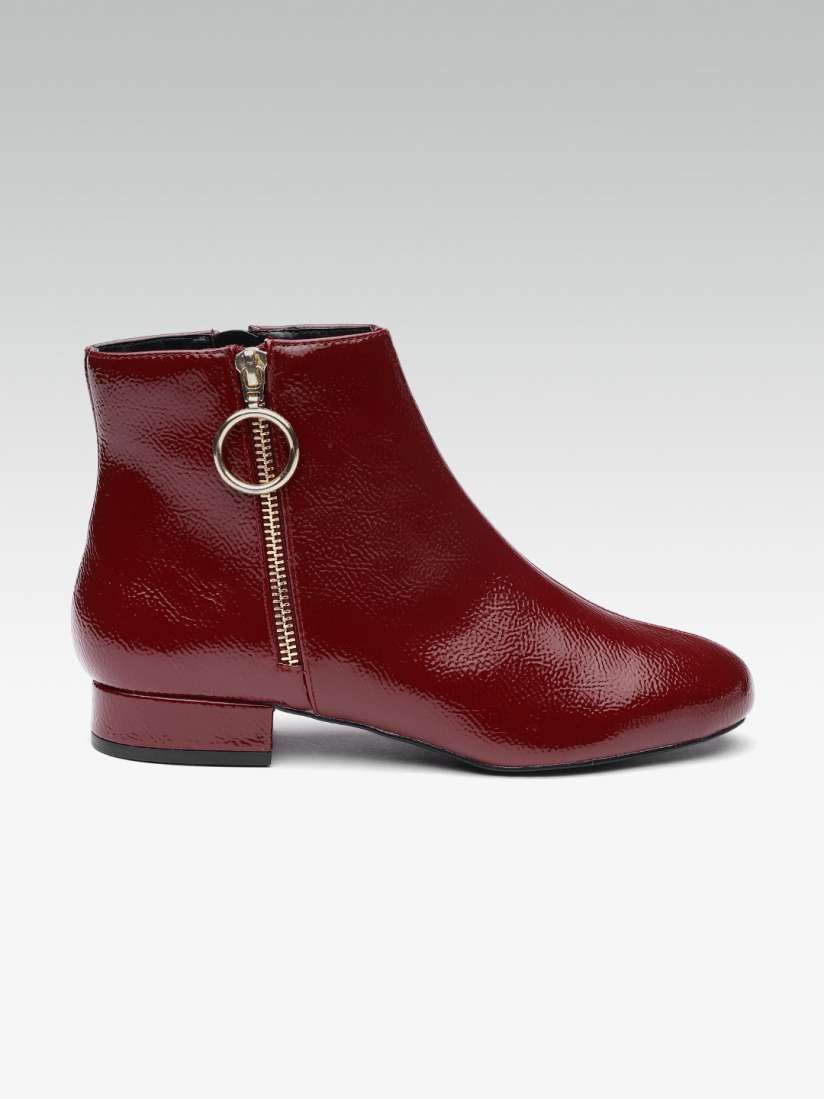 Buy DOROTHY PERKINS Women Maroon Solid Mid Top Flat Boots Boots for Women 7199215 Myntra