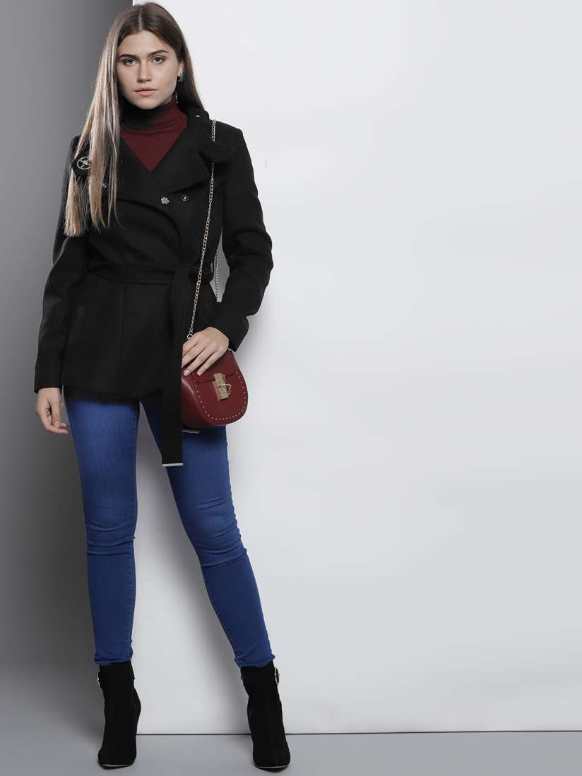 Buy MANGO Black Solid Pea Coat Coats for Women 7199363 Myntra