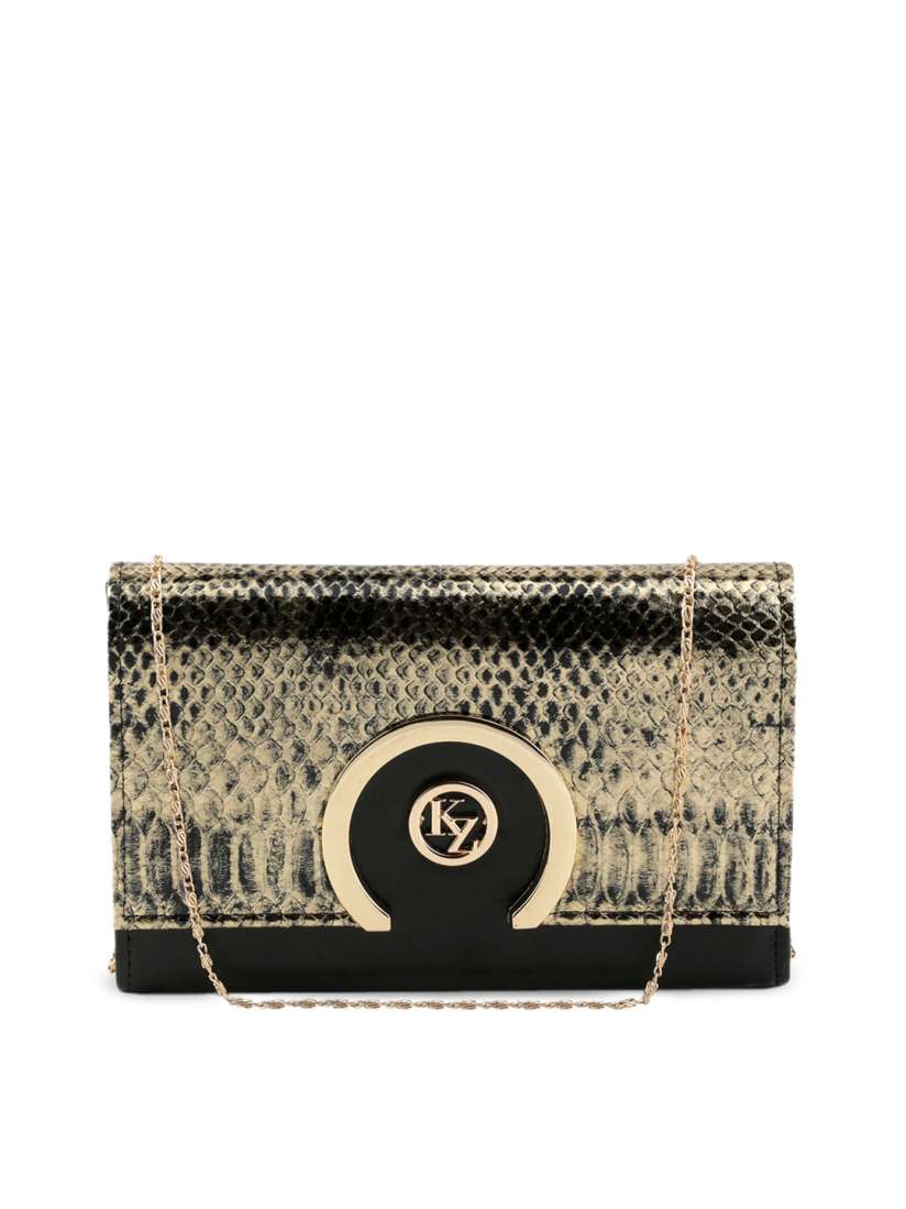 Buy Kazo Women Black Gold Toned Textured Clutch Clutches for Women 7200043 Myntra