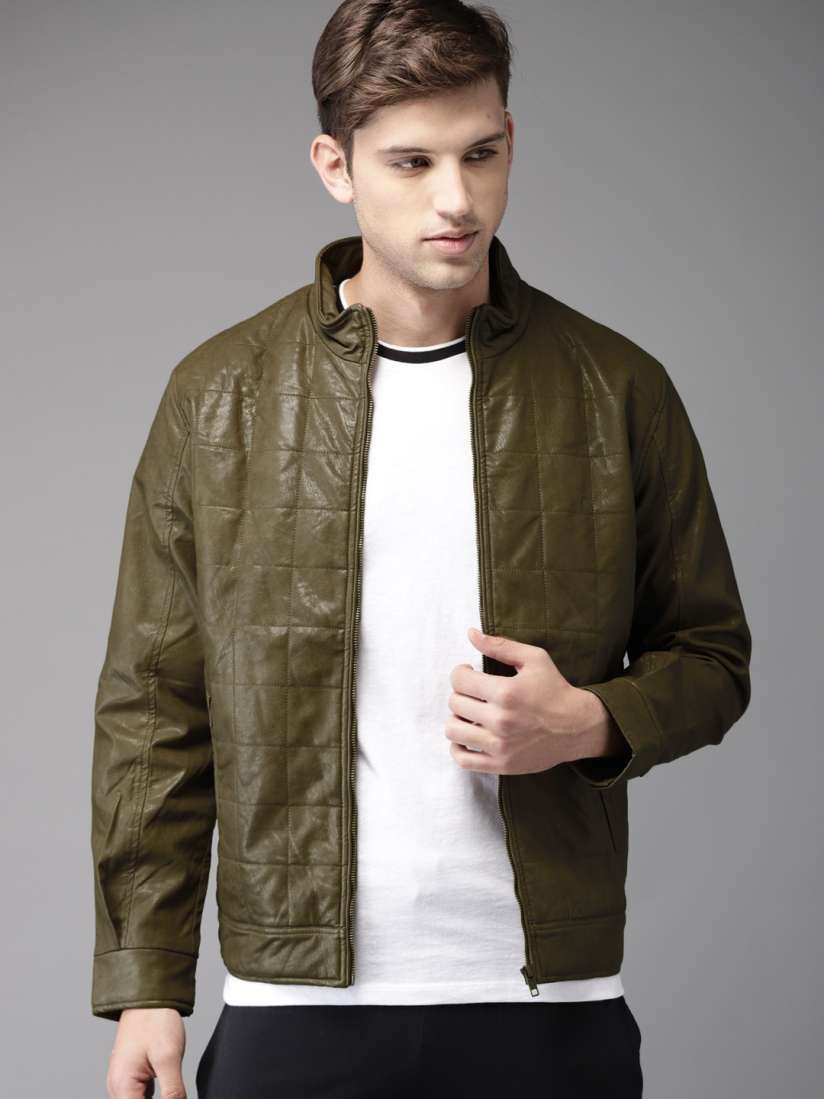 Buy Moda Rapido Men Olive Green Solid Biker Jacket Jackets for Men 7201564 Myntra