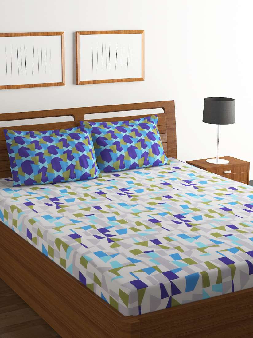 Buy BOMBAY DYEING Multicoloured Geometric Flat Cotton Double Bedsheet with Pillow Covers Bedsheets for Unisex 7205496 Myntra