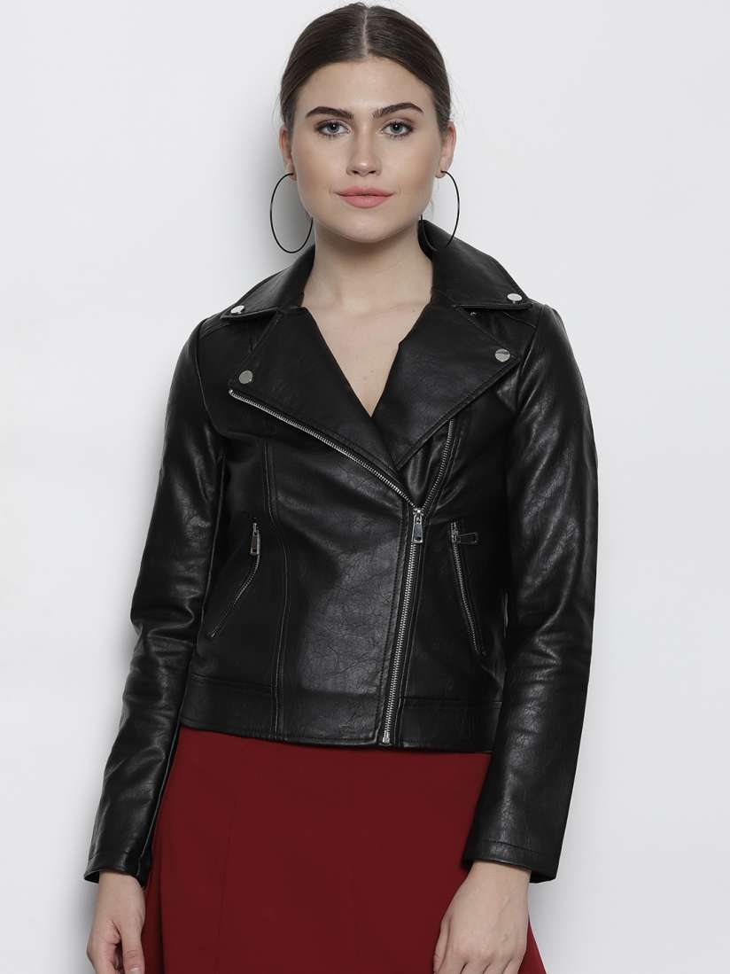 Buy DOROTHY PERKINS Women Black Solid Asymmetric Closure Biker Jacket Jackets for Women 7205920 Myntra