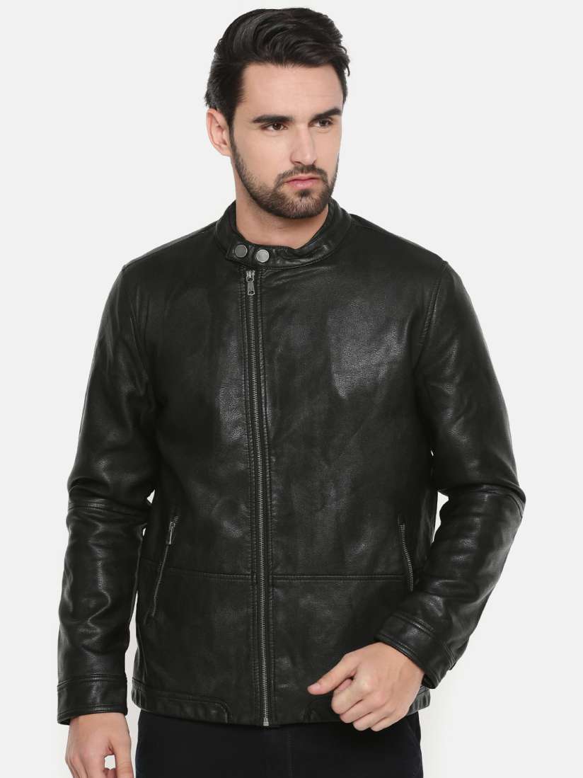 Buy Indian Terrain Men Black Solid Biker Jacket Jackets for Men 7211751 Myntra