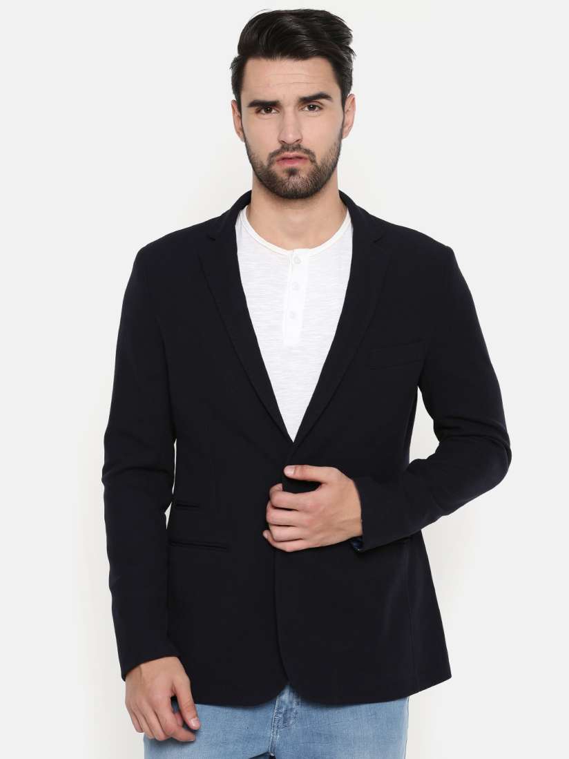 Buy Indian Terrain Navy Self Design Single Breasted Smart Casual Blazer Blazers for Men 7211775 Myntra