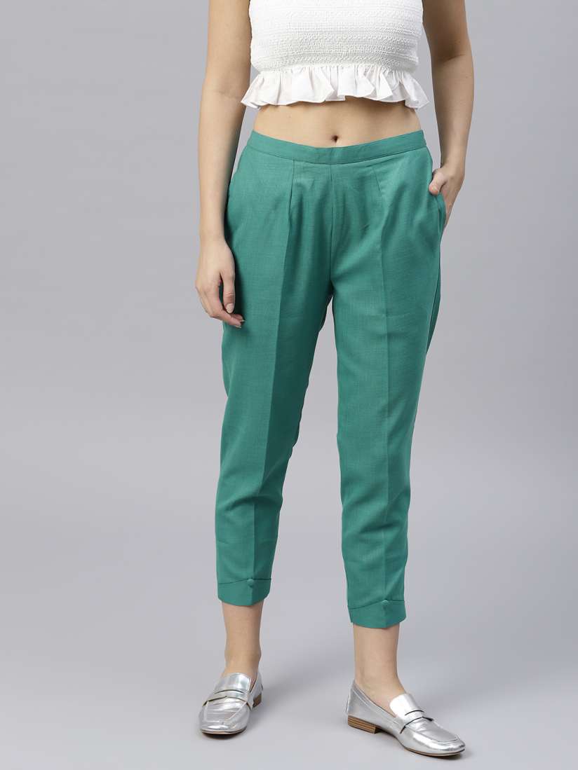Turquoise cropped trousers on sale