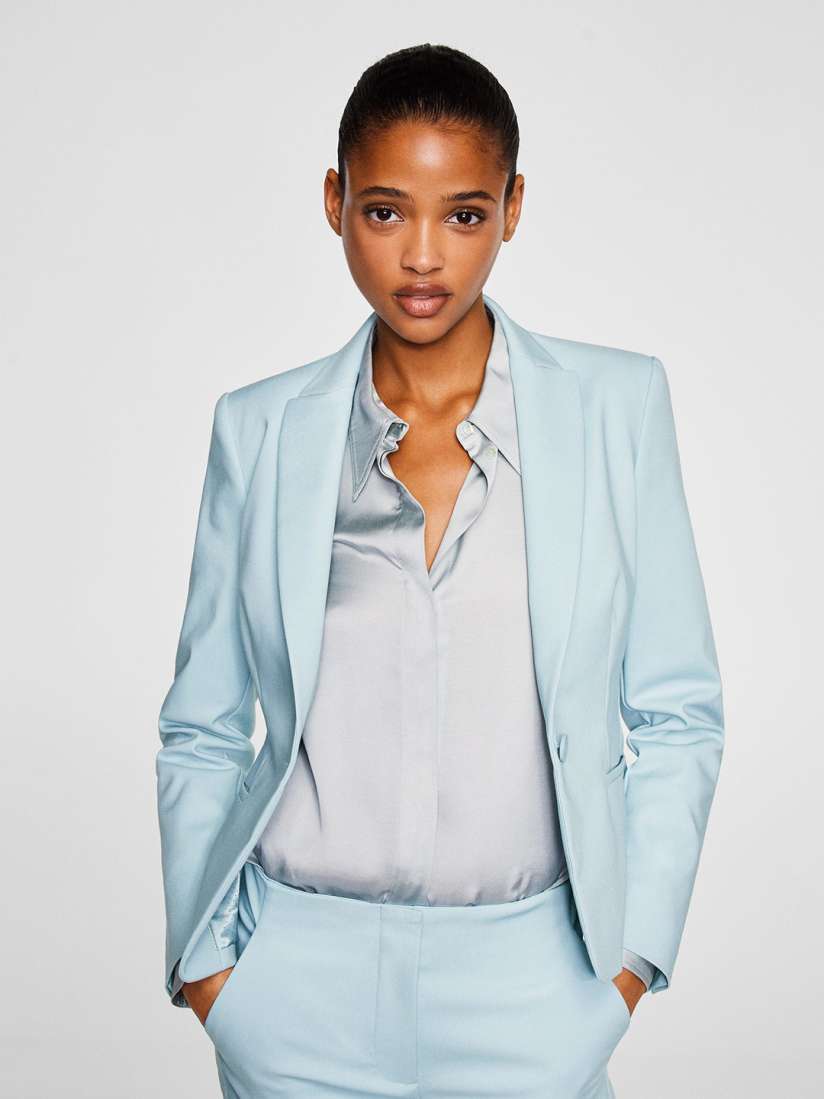 Buy MANGO Women Blue Solid Single Breasted Casual Blazer Blazers for Women 7217371 Myntra