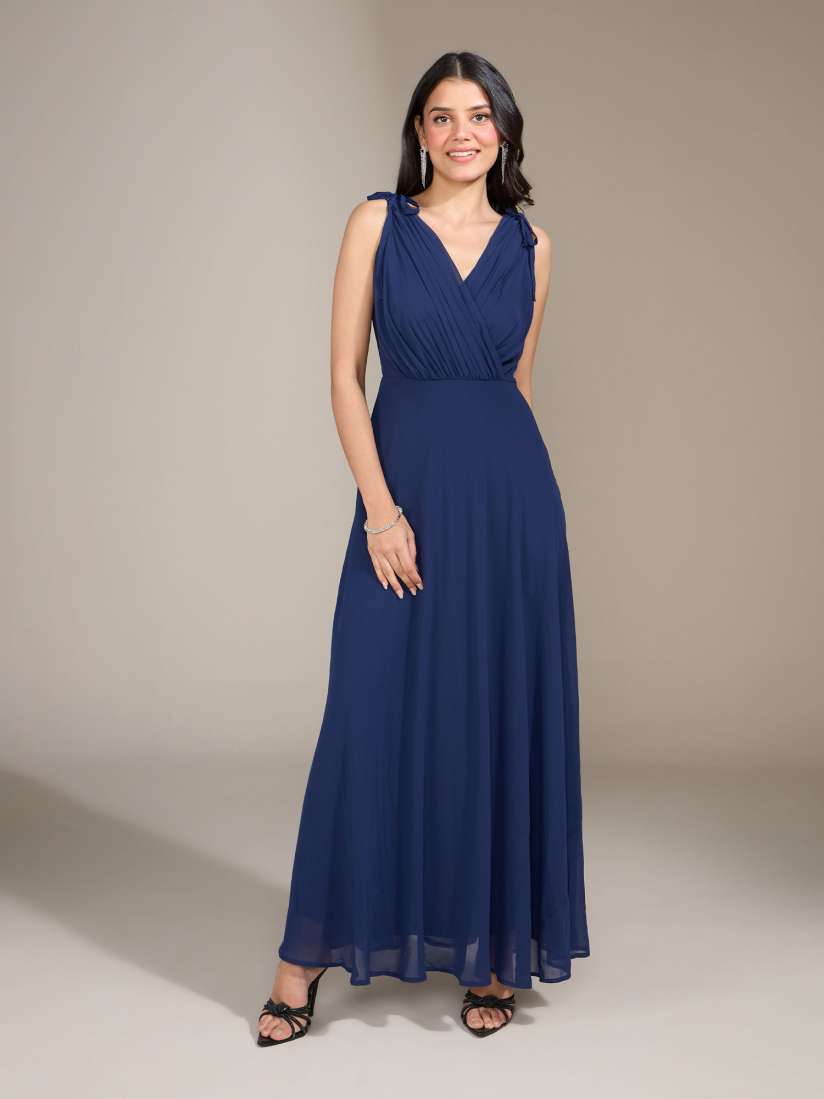 Buy 20Dresses Navy Blue V Neck Maxi Dress Dresses for Women 7225013 Myntra