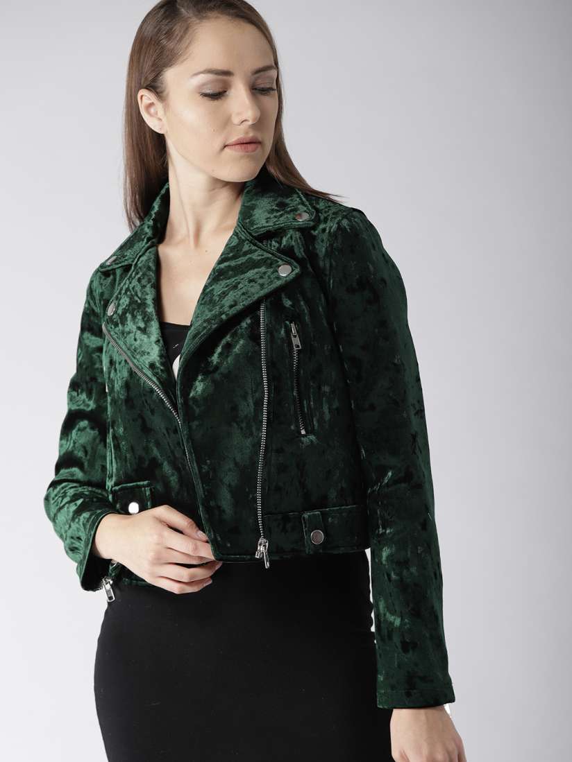 Buy FOREVER 21 Women Green Velvet Finish Solid Jacket Jackets for Women 7230767 Myntra