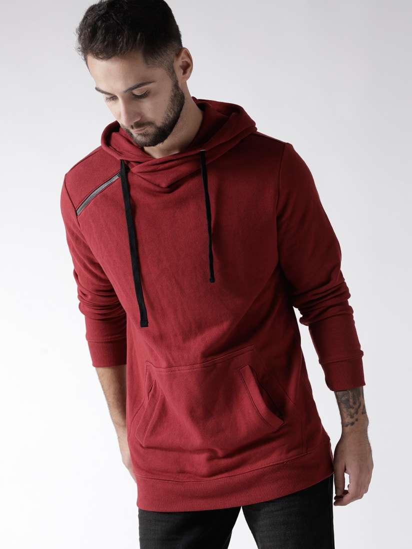 Buy FOREVER 21 Men Maroon Solid Hooded Longline Sweatshirt Sweatshirts for Men 7230853 Myntra