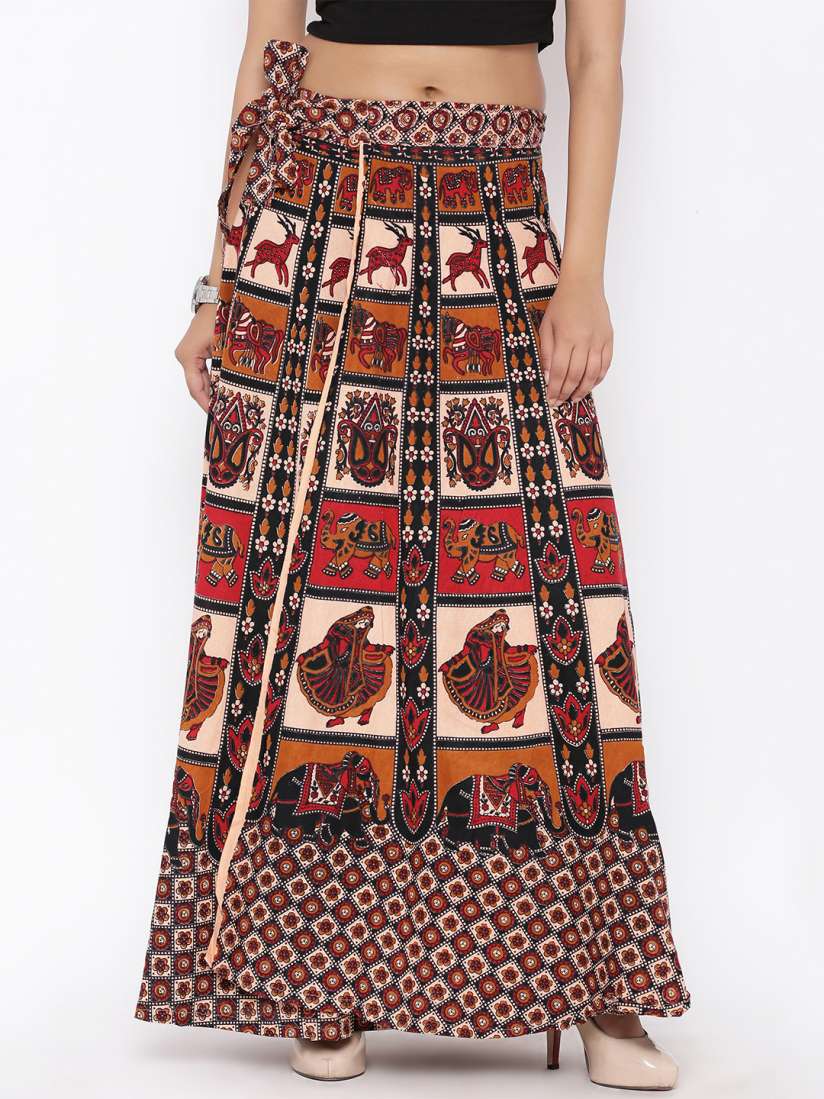 Buy SOUNDARYA Cotton Bagru Print Wrap Around Skirt Skirts for Women 7234992 Myntra