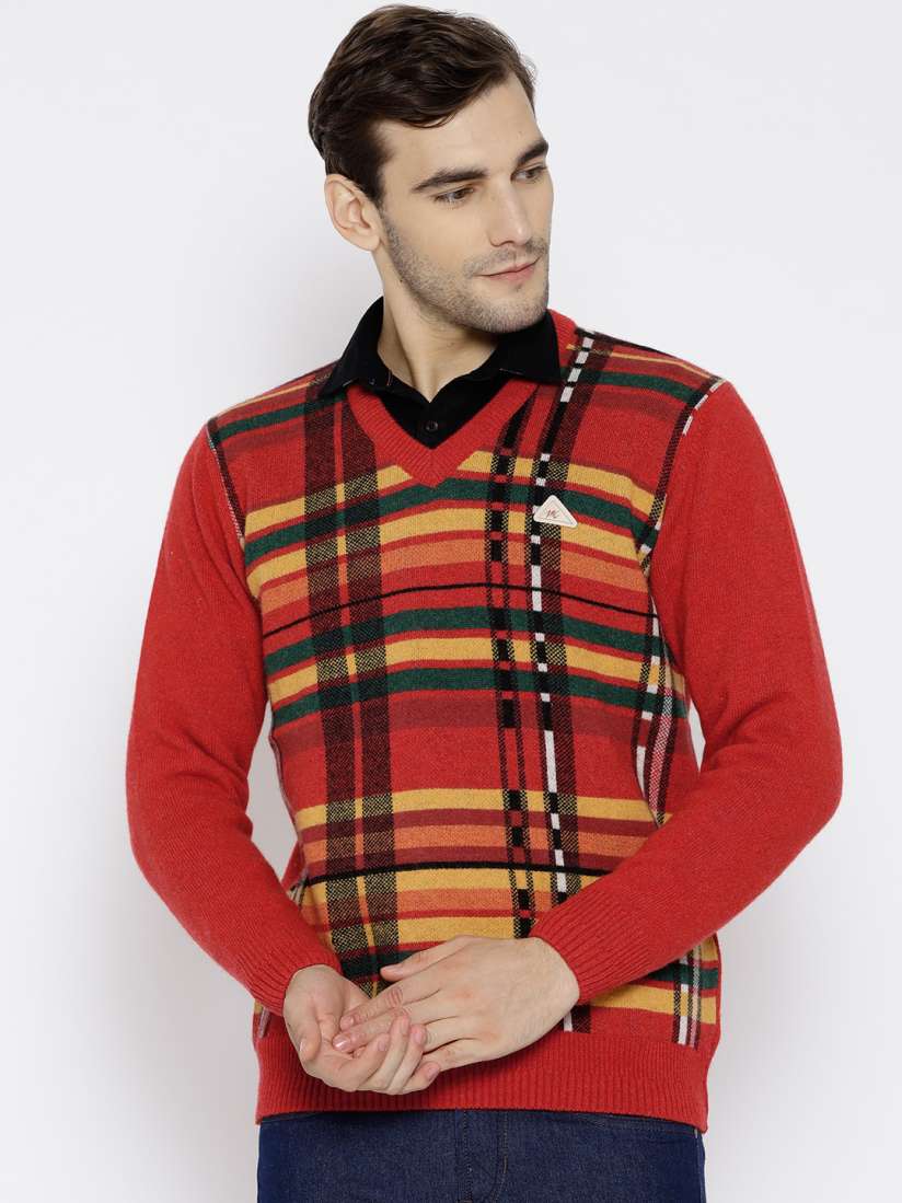Buy Monte Carlo Men Red Yellow Checked Woollen Pullover Sweaters for Men 7237069 Myntra
