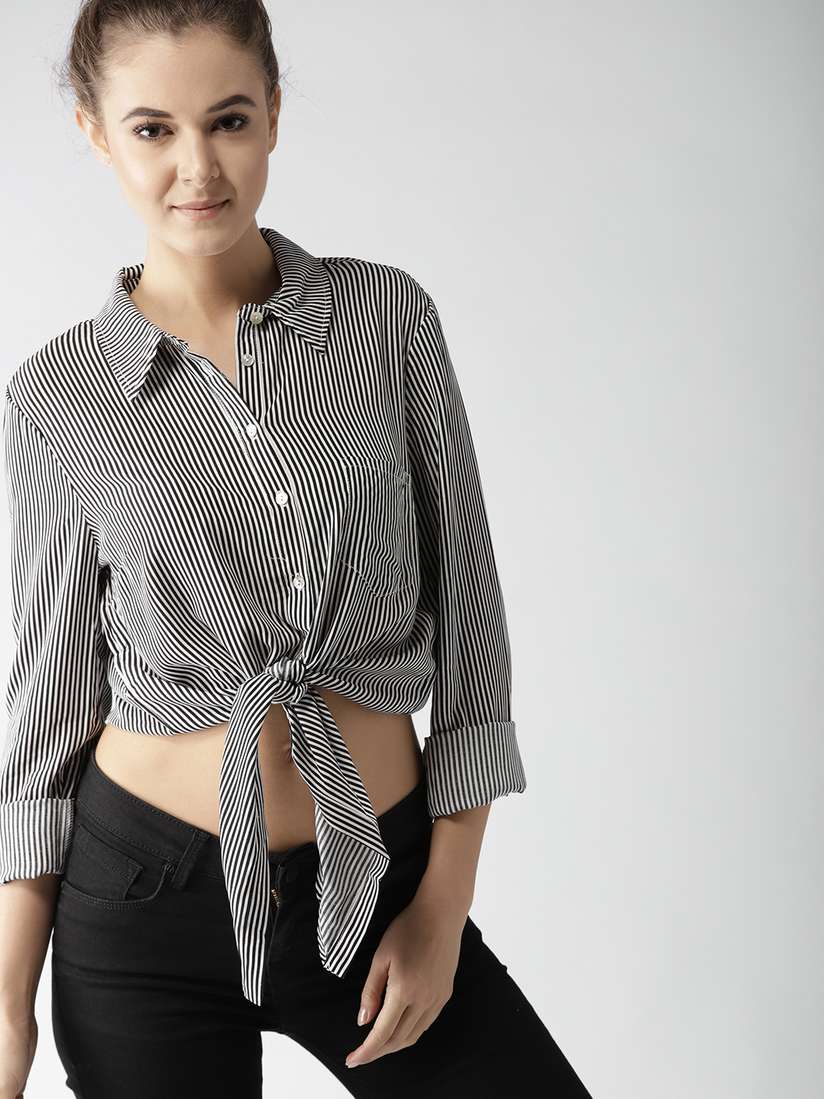 Myntra Black And White Striped Blouse Forever 21 Sale Black And