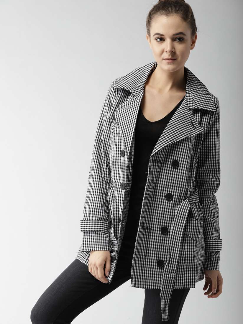 Buy FOREVER 21 Black White Checked Coat Coats for Women 7238627 Myntra