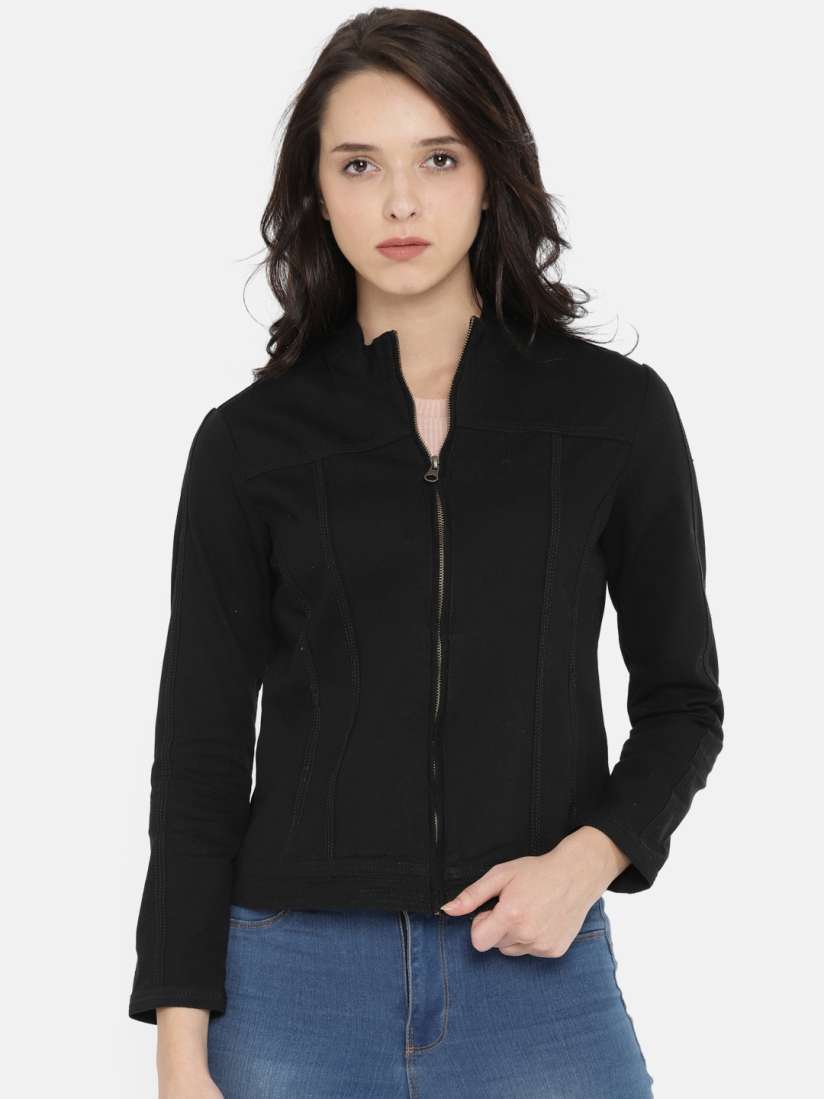 Buy People Women Black Solid Denim Jacket Jackets for Women 7241328 Myntra