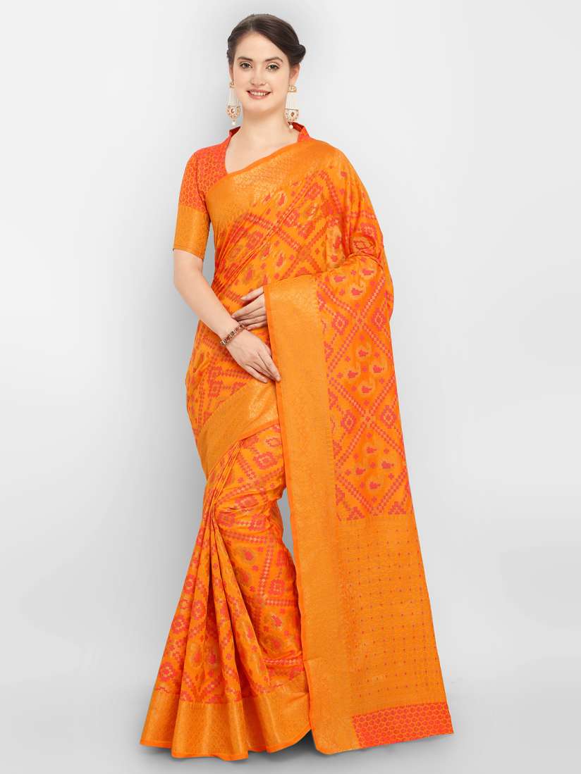 Buy Saree mall Orange Pink Silk Blend Woven Design Kanjeevaram Saree Sarees for Women 7242591 Myntra