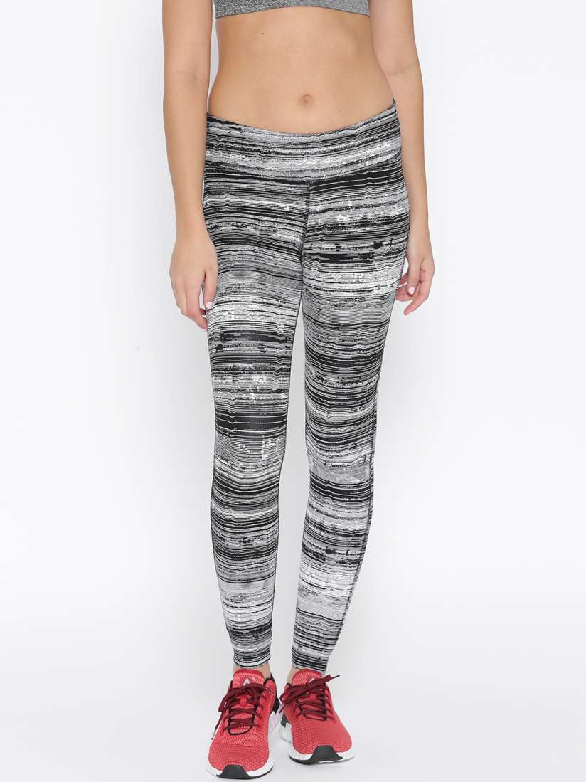 Buy Reebok Women Black White Striped OS Lux Stratified Training Tights Tights for Women 7243866 Myntra