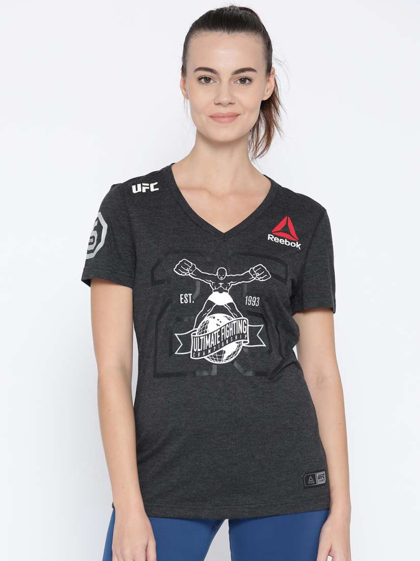 Buy Reebok Women Charcoal Grey UFC Fight Knit Decorated Mixed Martial Arts Jersey Tshirts for Women 7244670 Myntra